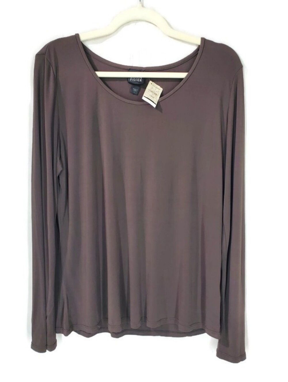 NWT Eileen Fisher Stretch Silk Long Sleeve Jersey Shirt Layering Base Layer Sz L